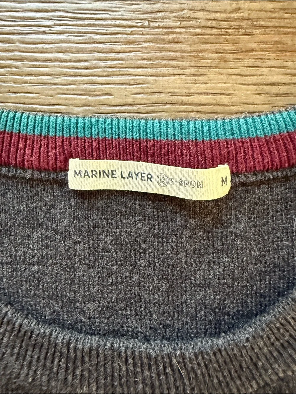Marine Layer - Men's Gray Crewneck Sweater with Multicolor Stripe